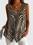 Women's Sleeveless Blouse with V-Neck and Button Front - Khaki