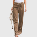 Women's Trousers Wide Leg with Tie-Waist - Brown