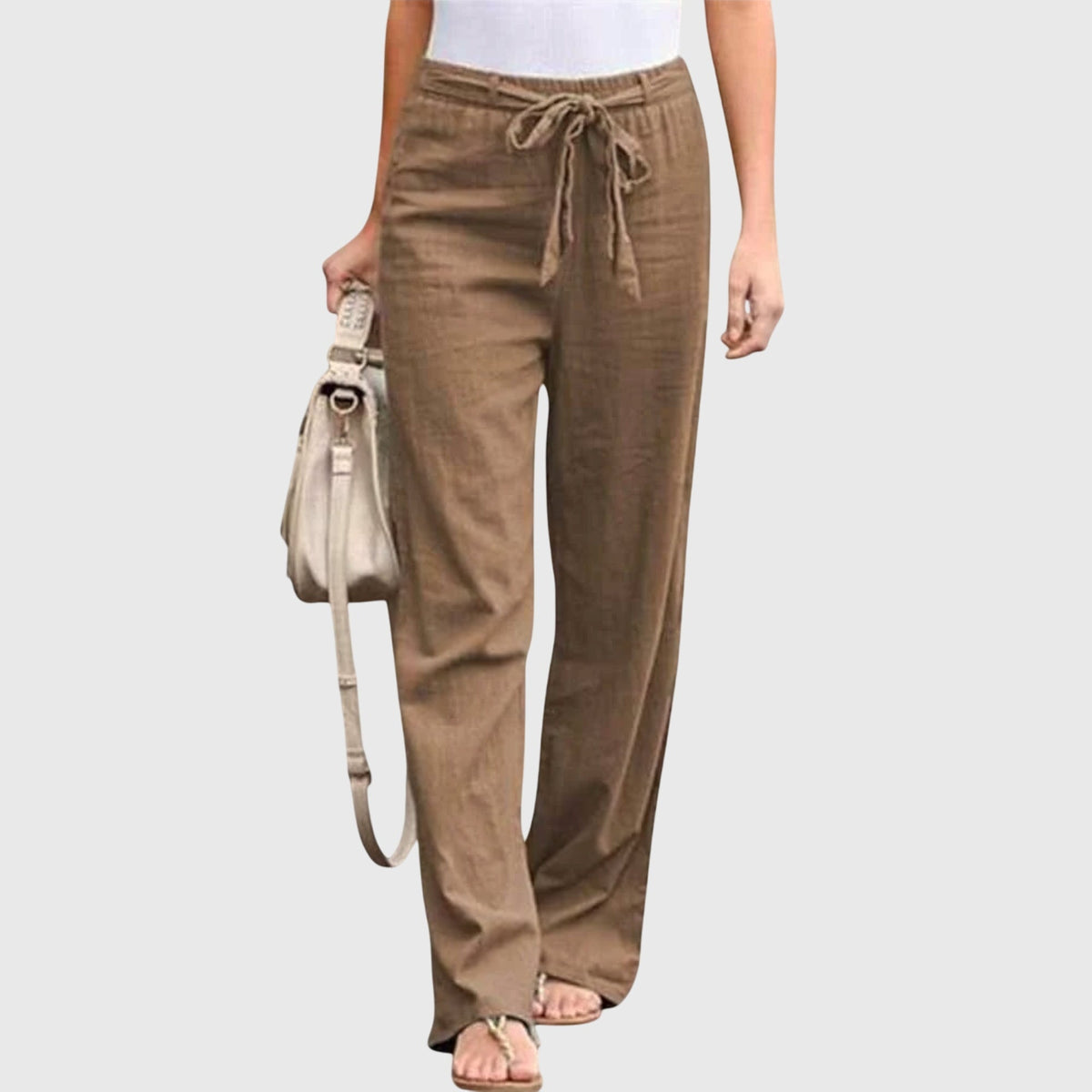 Women's Trousers Wide Leg with Tie-Waist - Brown