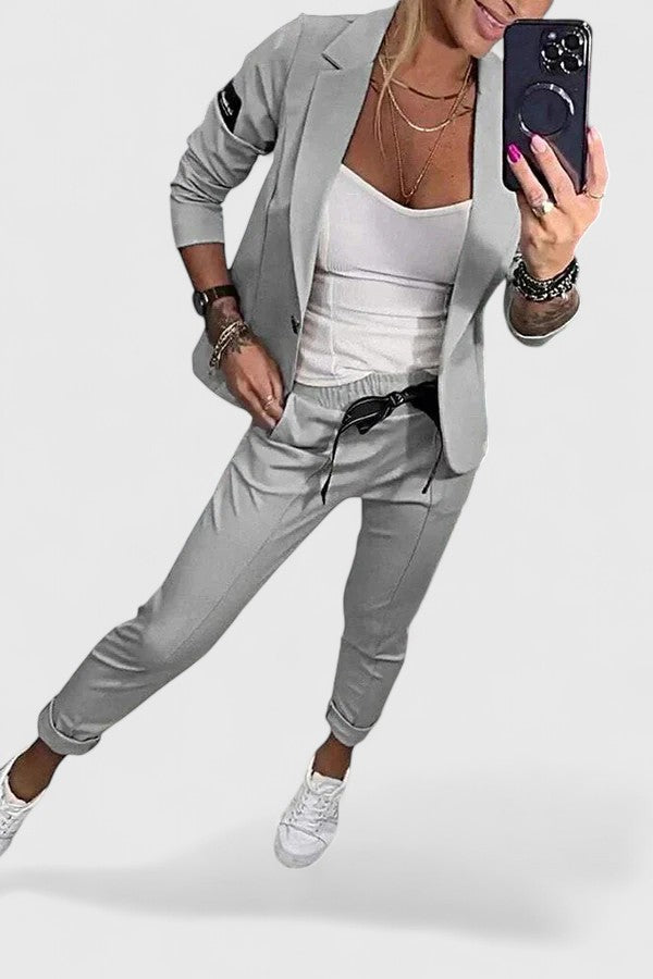 Women's Blazer and Jogger Two-Piece Set - Grey