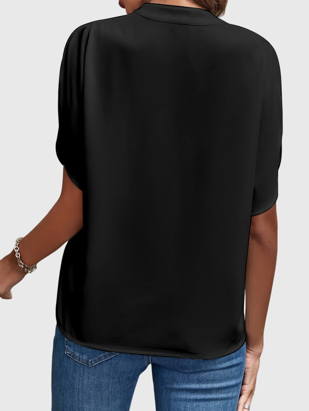 Women's Blouse Short Sleeve with V-Neck and Split Cuffs - 7