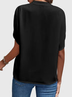 Women's Blouse Short Sleeve with V-Neck and Split Cuffs - 7