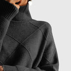 Women's Roll Neck Jumper with Geometric Knit Pattern - 12