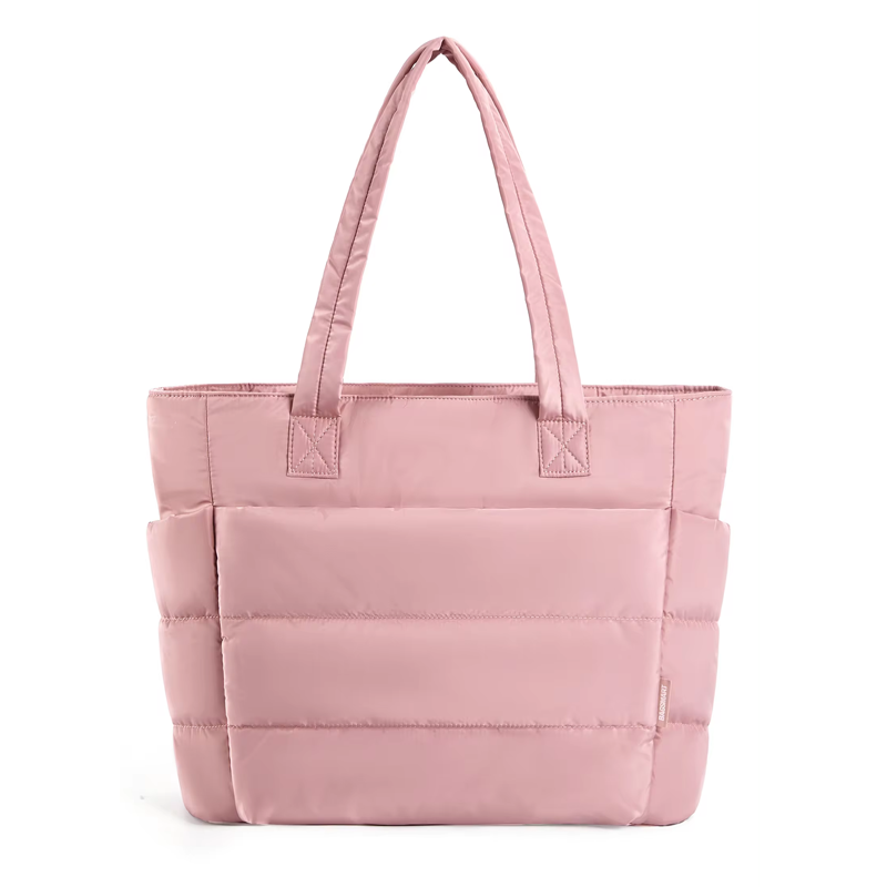 Women's Quilted Tote Bag with Padded Shoulder Straps - 12