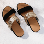 Women's Slide Sandals with Metallic Strap Detail - 11