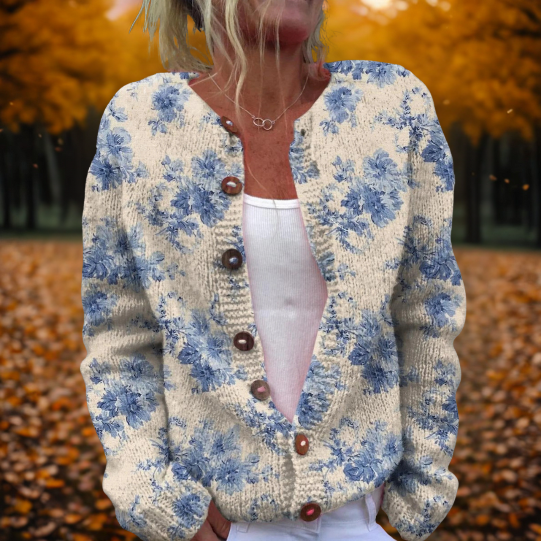 Women's Cardigan Floral Print Button Front Long Sleeve - Multicolour
