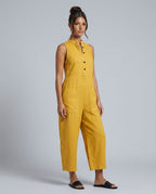 Women's Sleeveless Jumpsuit with Stand Collar and Wide Leg - 13