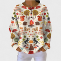 Women's Jumper Long Sleeve with Autumn Print and Round Neck - Multicolour