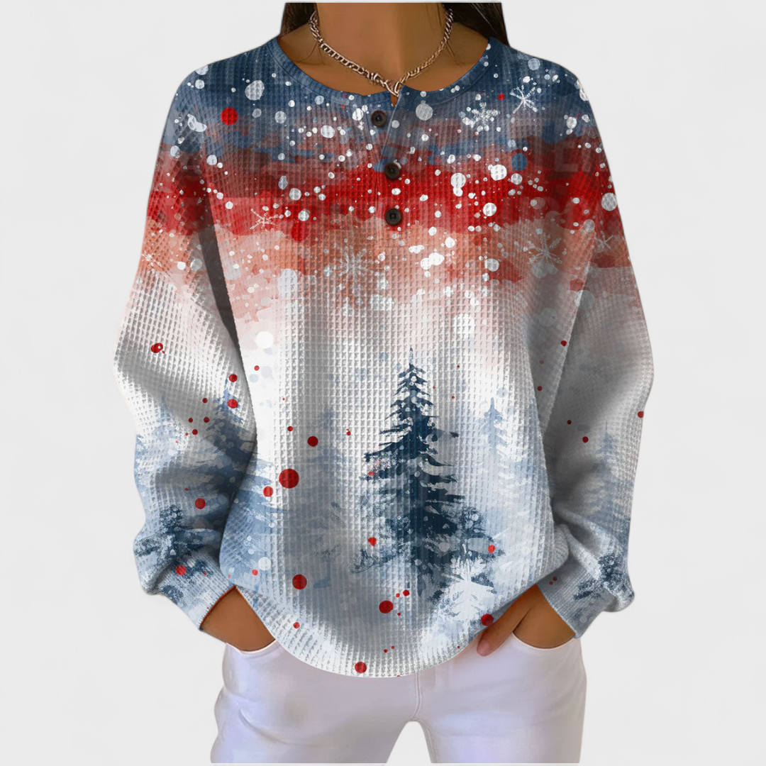 Women's Christmas Jumper with Soft Pine Tree Print - Multicolour