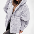 Women's Hooded Padded Coat with Plush Panels and Ribbed Cuffs - Grey