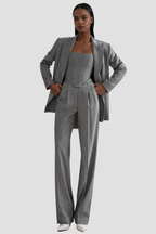 Women's Three-Piece Trouser Suit with Strapless Lapel Top - 3