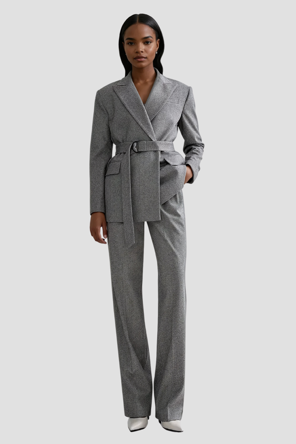 Women's Three-Piece Trouser Suit with Strapless Lapel Top - 4