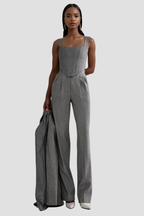 Women's Three-Piece Trouser Suit with Strapless Lapel Top - 5