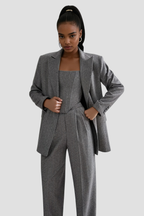 Women's Three-Piece Trouser Suit with Strapless Lapel Top - 6