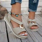 Women's Sandals with Elastic Straps and Wedge Sole - 13