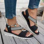 Women's Sandals with Elastic Straps and Wedge Sole - 9