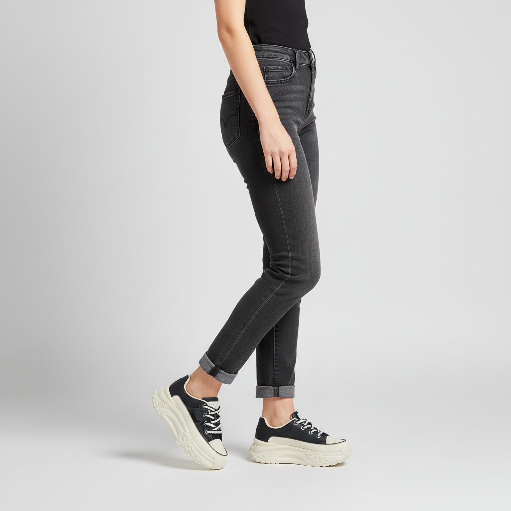 Women's Platform Trainers with Chunky Sole Anti-Slip - Black