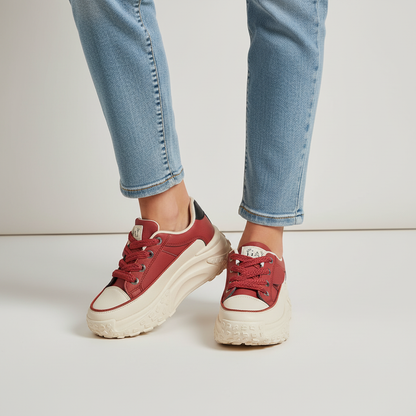 Women's Platform Trainers with Chunky Sole Anti-Slip - Red