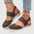 Women's Wedge Sandals with Elastic Strap and Woven Platform - Brown