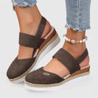 Women's Wedge Sandals with Elastic Strap and Woven Platform - Brown