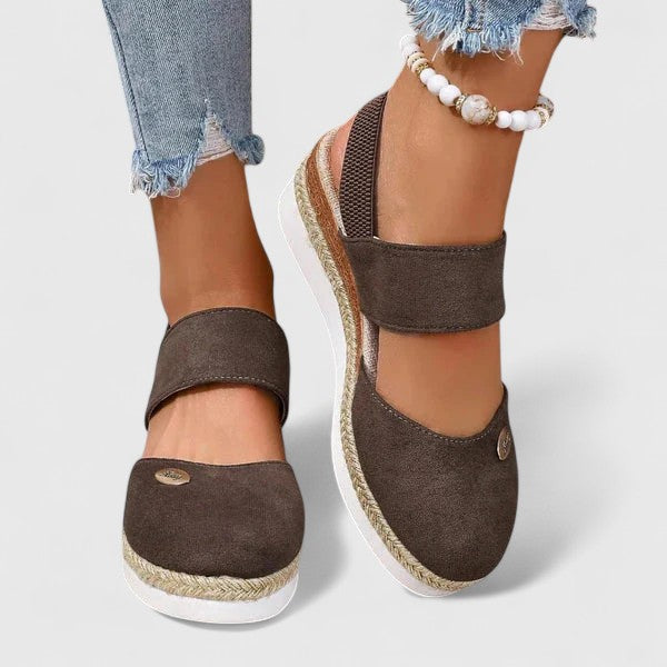 Women's Wedge Sandals with Elastic Strap and Woven Platform - 14