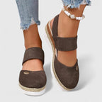Women's Wedge Sandals with Elastic Strap and Woven Platform - 14