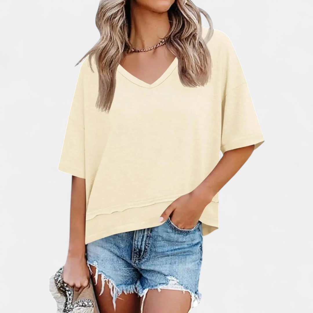 Women's Relaxed V-Neck Casual Tee - Apricot
