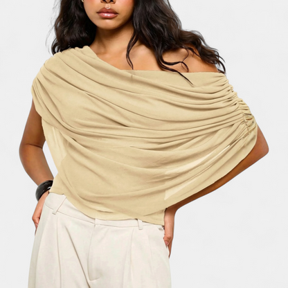Women's Sultry Cape-Style Ruched Blouse - Apricot