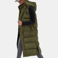 Women's Puffer Gilet Quilted Hooded Maxi Length Button Down - Army Green