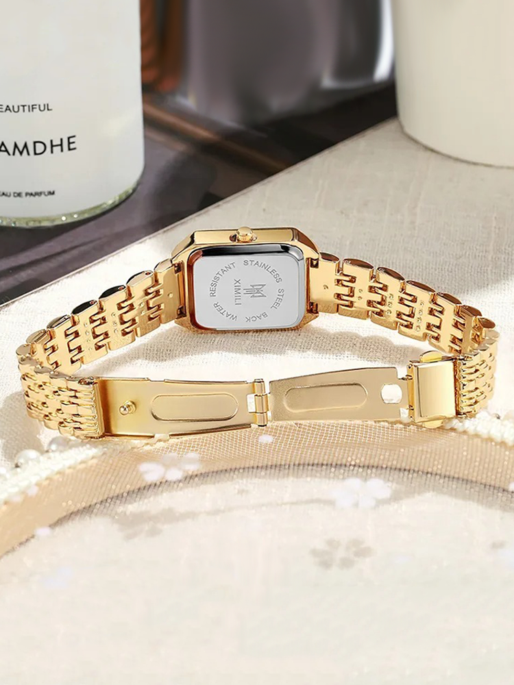Women's Square Face Watch with Slim Vintage-Style Strap - 5