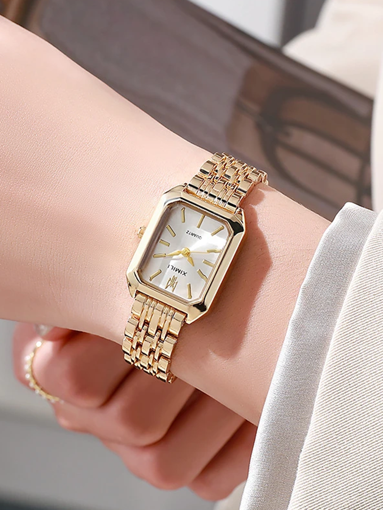 Women's Square Face Watch with Slim Vintage-Style Strap - 4