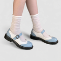 Women's Vintage Brogue Mary Jane Shoes with Buckle Strap - Light Blue