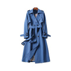 Women's Long Trench Coat with Double Button Fastening and Classic Collar - 17