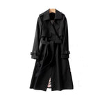 Women's Long Trench Coat with Double Button Fastening and Classic Collar - 15