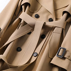 Women's Long Trench Coat with Double Button Fastening and Classic Collar - 9