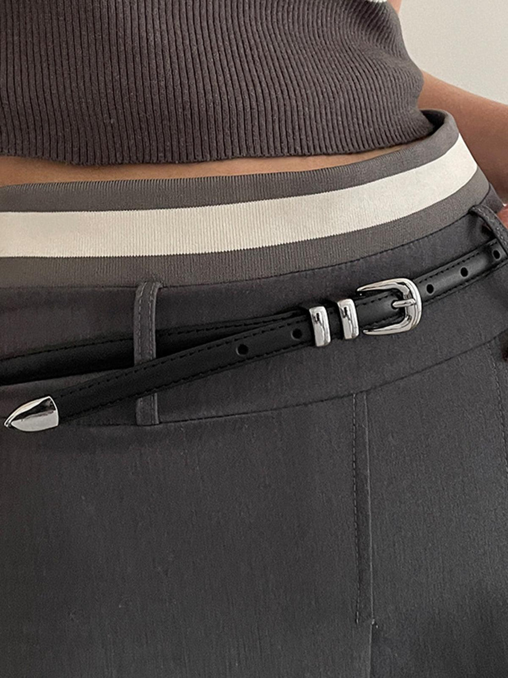 Women's Slim Leather Belt with Double-Loop Buckle