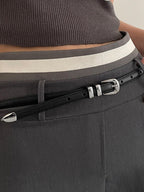 Women's Slim Leather Belt with Double-Loop Buckle