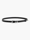 Women's Slim Leather Belt with Double-Loop Buckle - Black