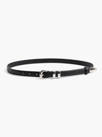 Women's Slim Leather Belt with Double-Loop Buckle - Black