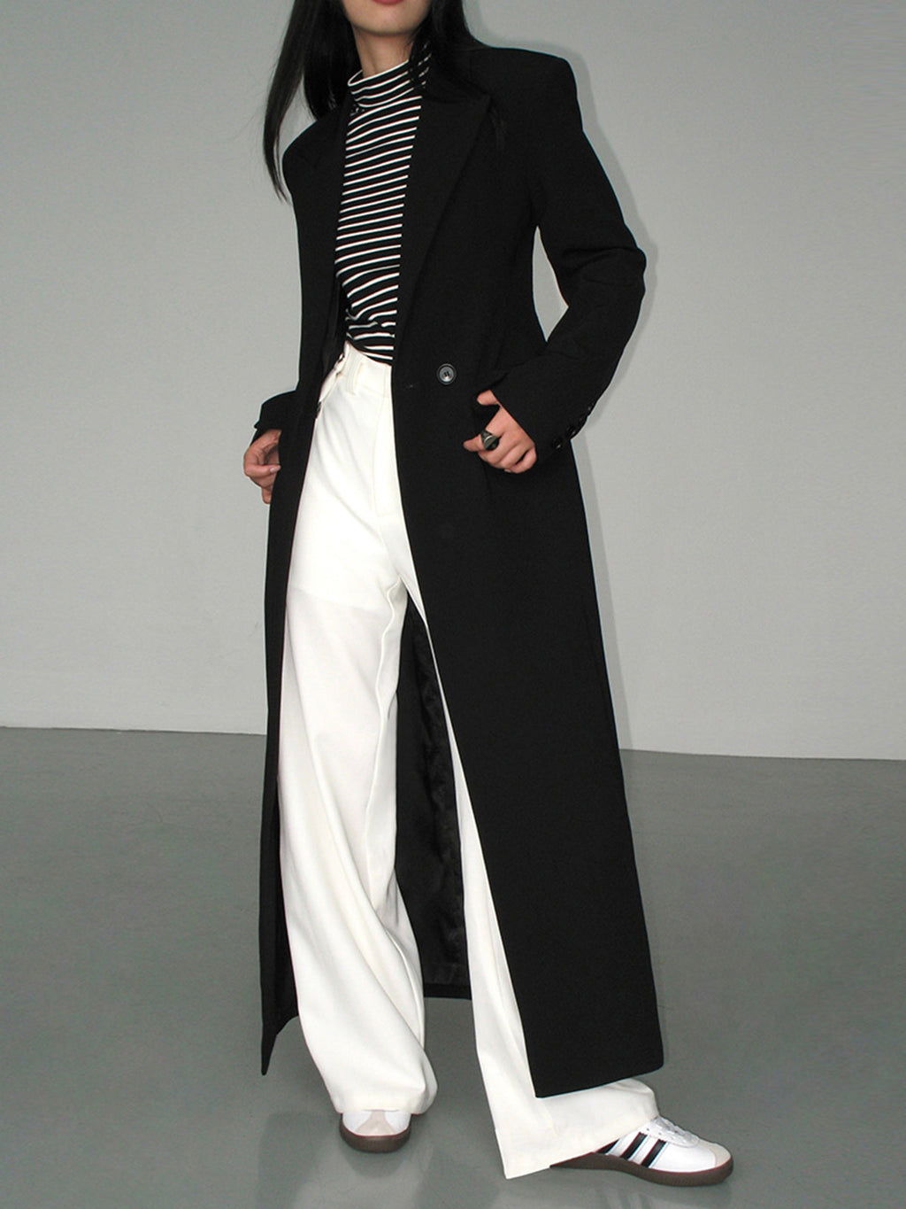 Women's Long Trench Coat Single-Breasted Notch Collar - 3