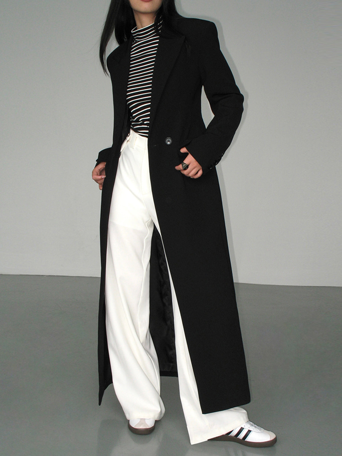 Women's Long Trench Coat Single-Breasted Notch Collar - 3