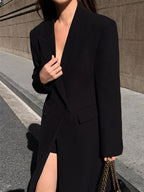 Women's Long Trench Coat Single-Breasted Notch Collar - 5