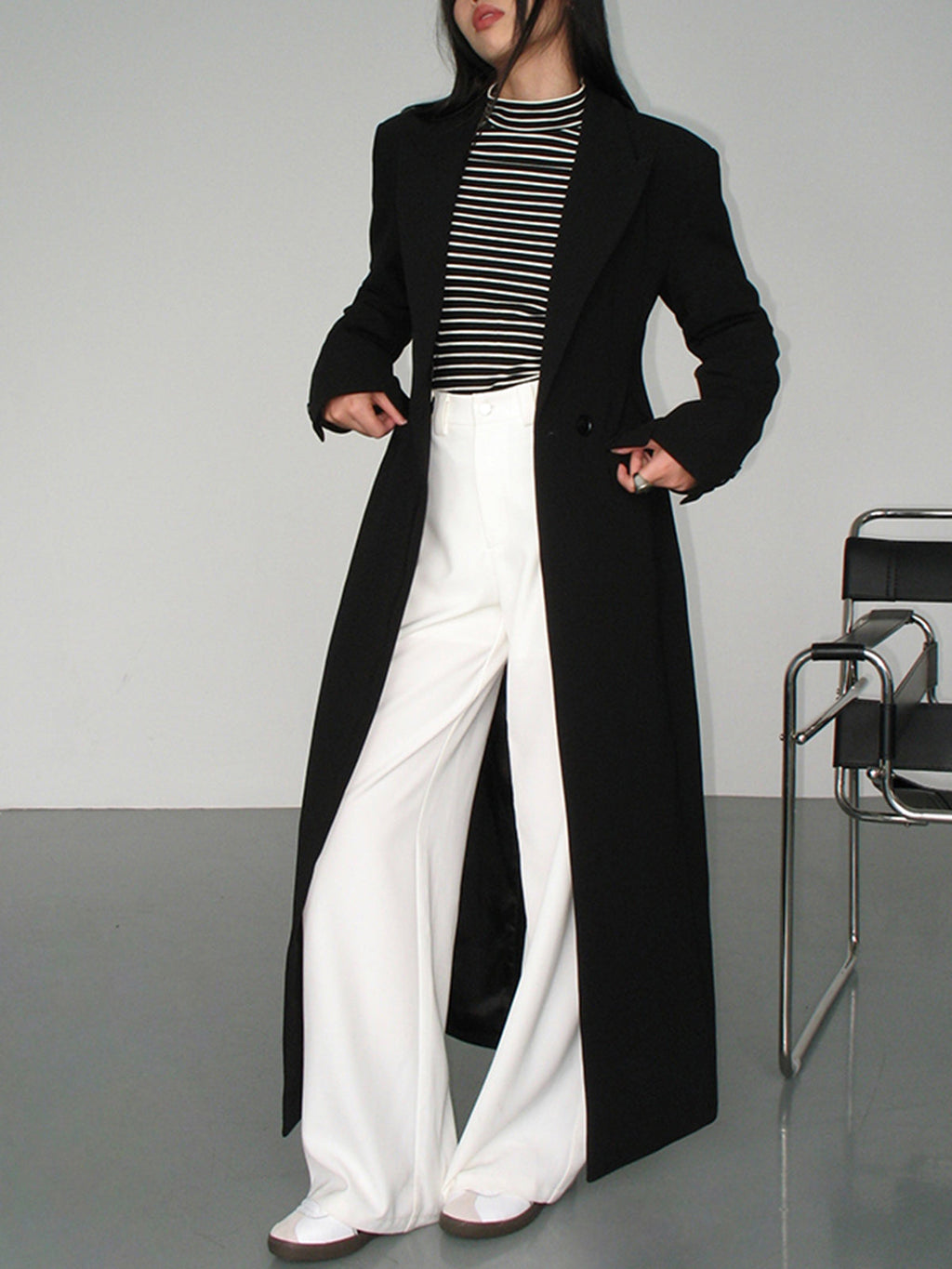 Women's Long Trench Coat Single-Breasted Notch Collar - 4