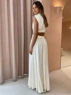 Women's Mock Neck Maxi Dress with Open Back and Pleated Detail - 4