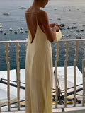 Women's Slip Maxi Dress Sleeveless with Open Back and Low Neckline - Apricot