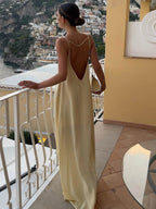 Women's Slip Maxi Dress Sleeveless with Open Back and Low Neckline - 3