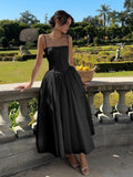 Women's Corset Midi Dress Strapless with Flowing Skirt - Black