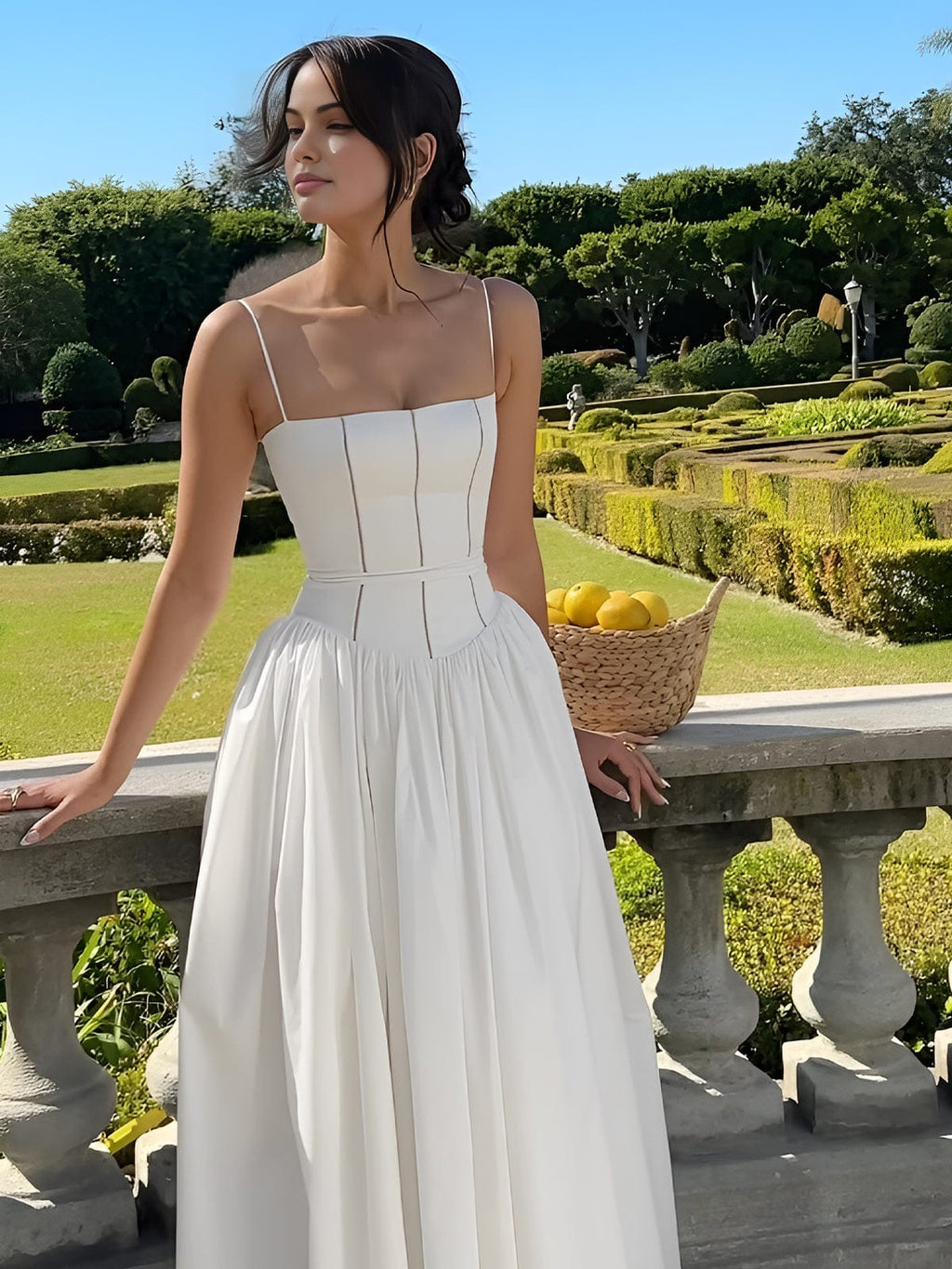 Women's Corset Midi Dress Strapless with Flowing Skirt