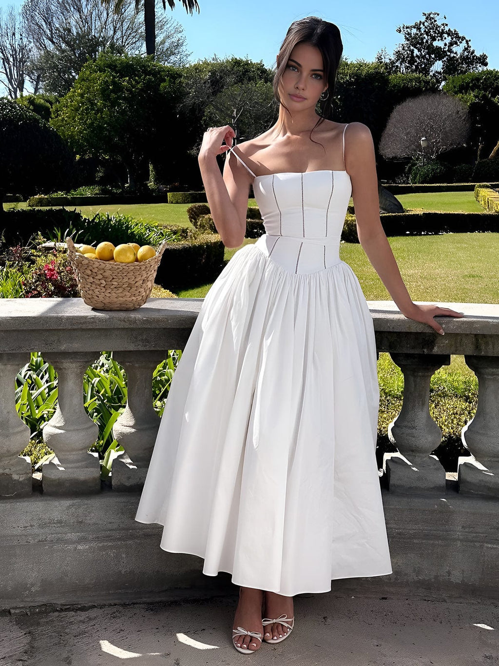 Women's Corset Midi Dress Strapless with Flowing Skirt - 3