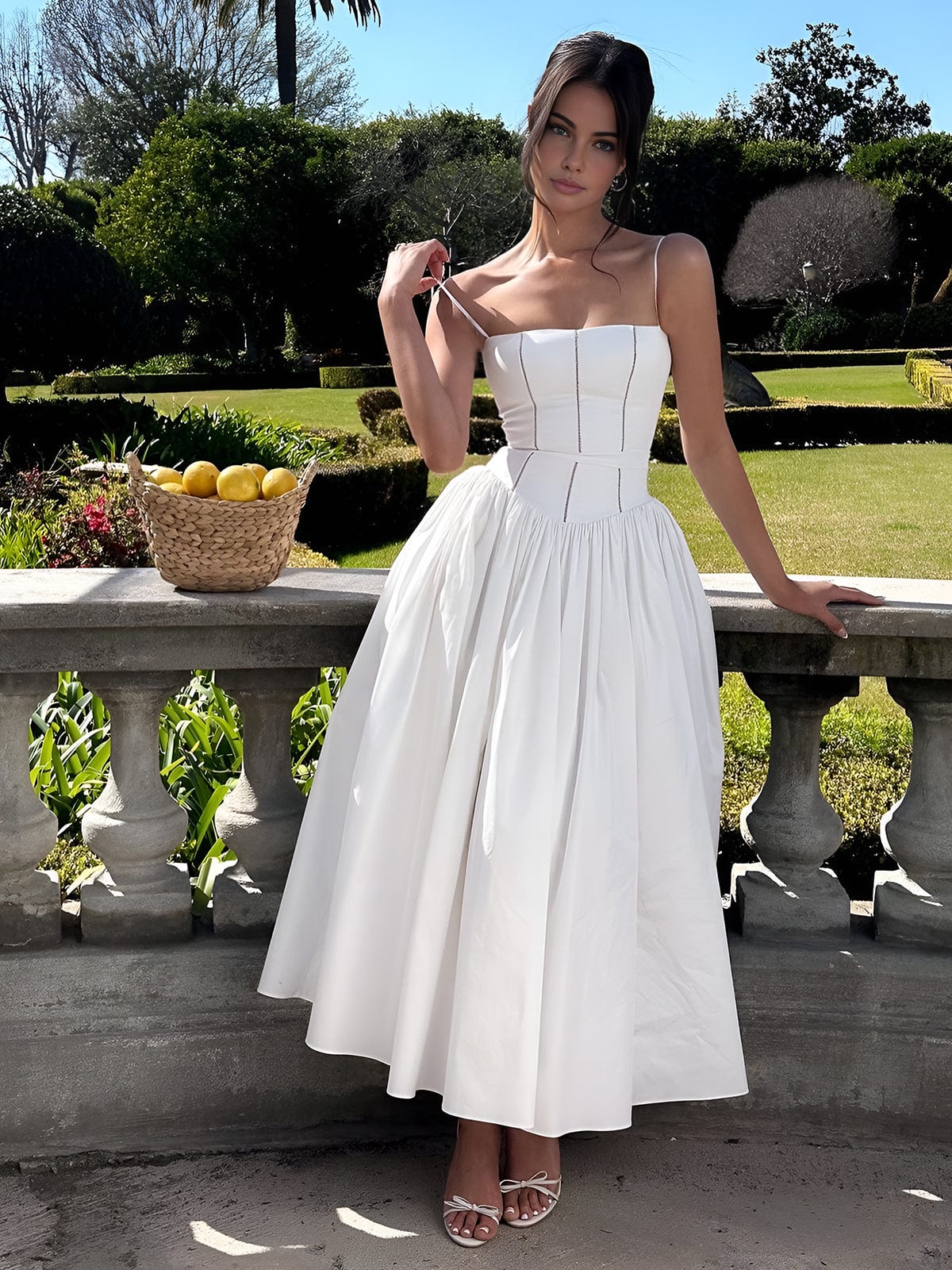 Women's Corset Midi Dress Strapless with Flowing Skirt - 3